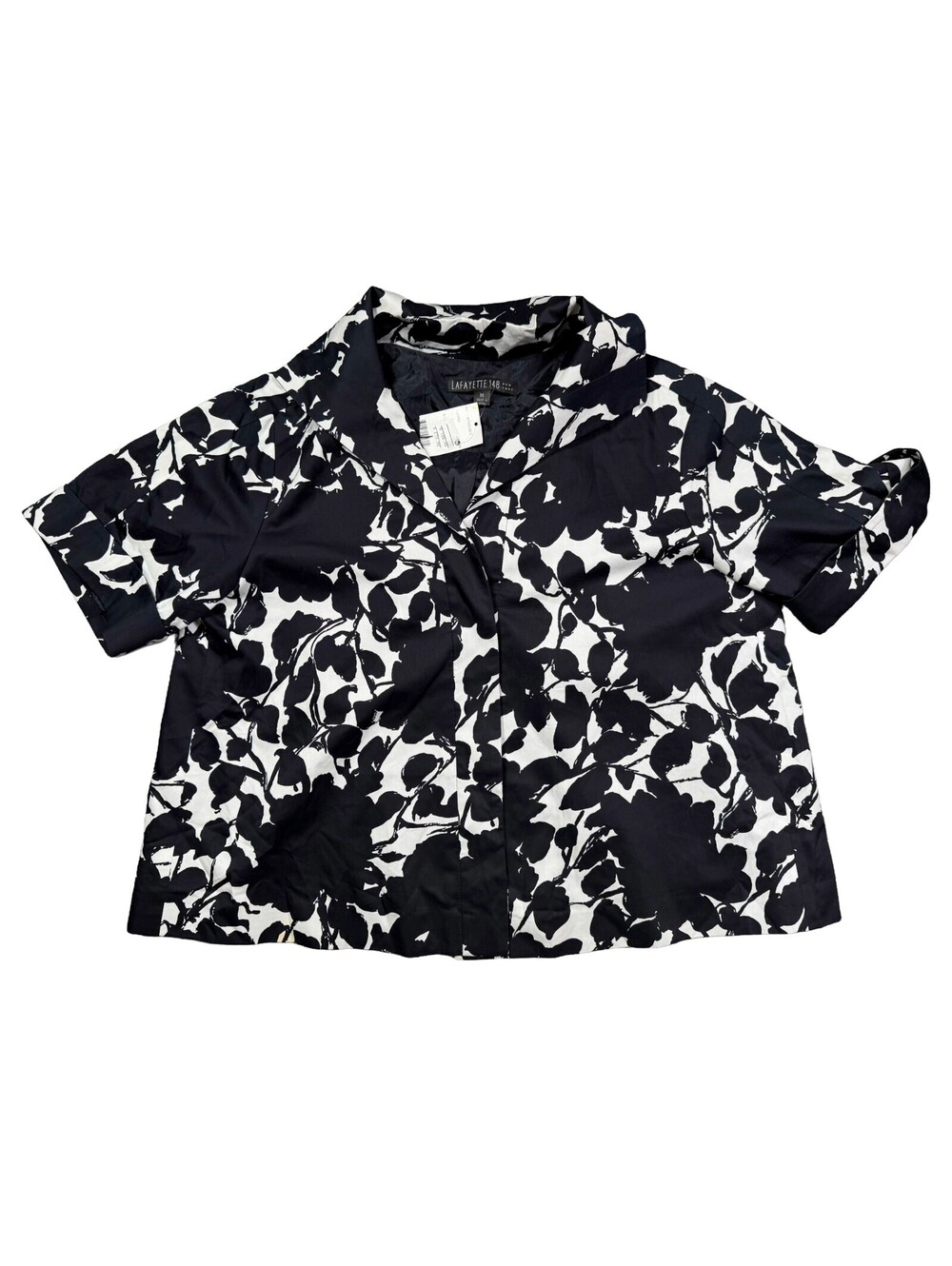 Lafayette 148 New York Women M NWT Floral Blazer Top Black White Short Sleeve